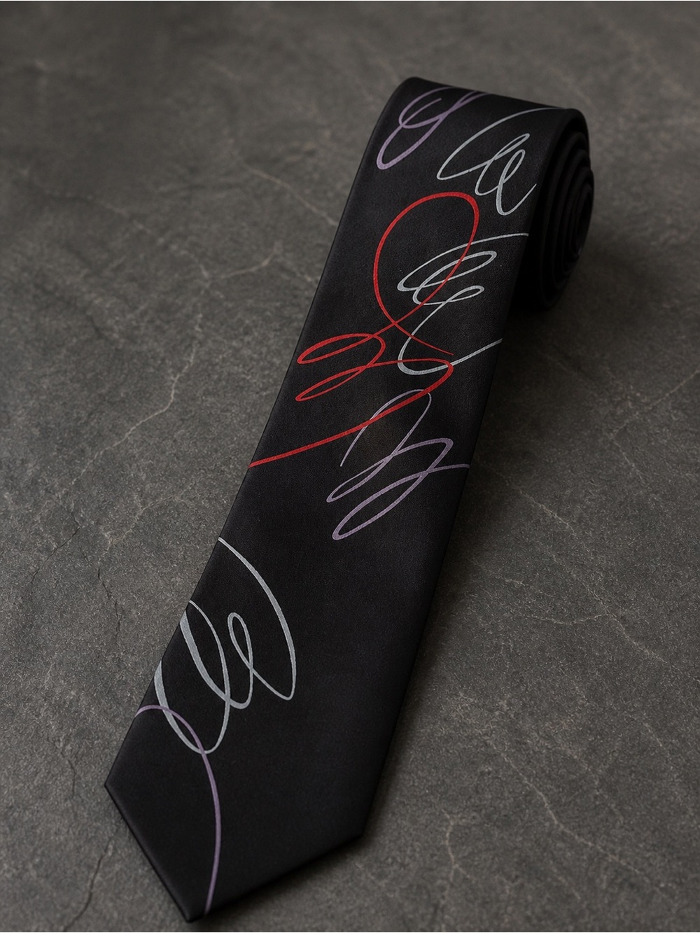 Black Abstract Silk Tie Red Gray Purple Italy Handmade Designer